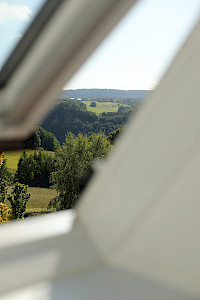 Ausblick vom Zimmer auf die Terrasse